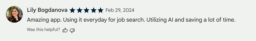 Screenshot of a review for the Teal online resume builder and resume checker.