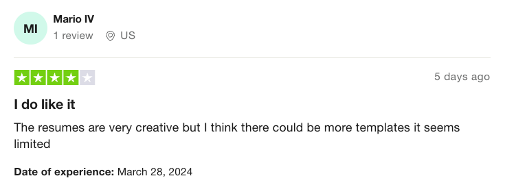 4-star Trustpilot review on Kickresume
