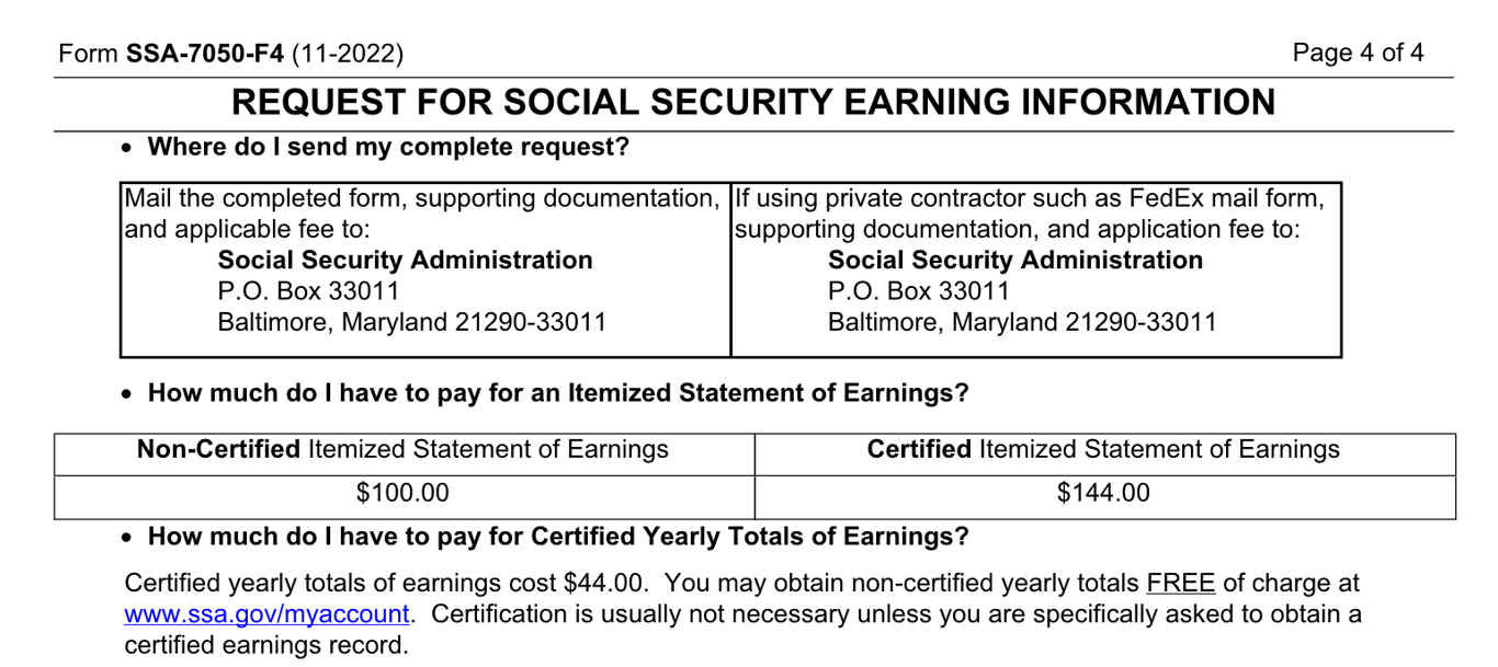 Request for Social Security Earning Information