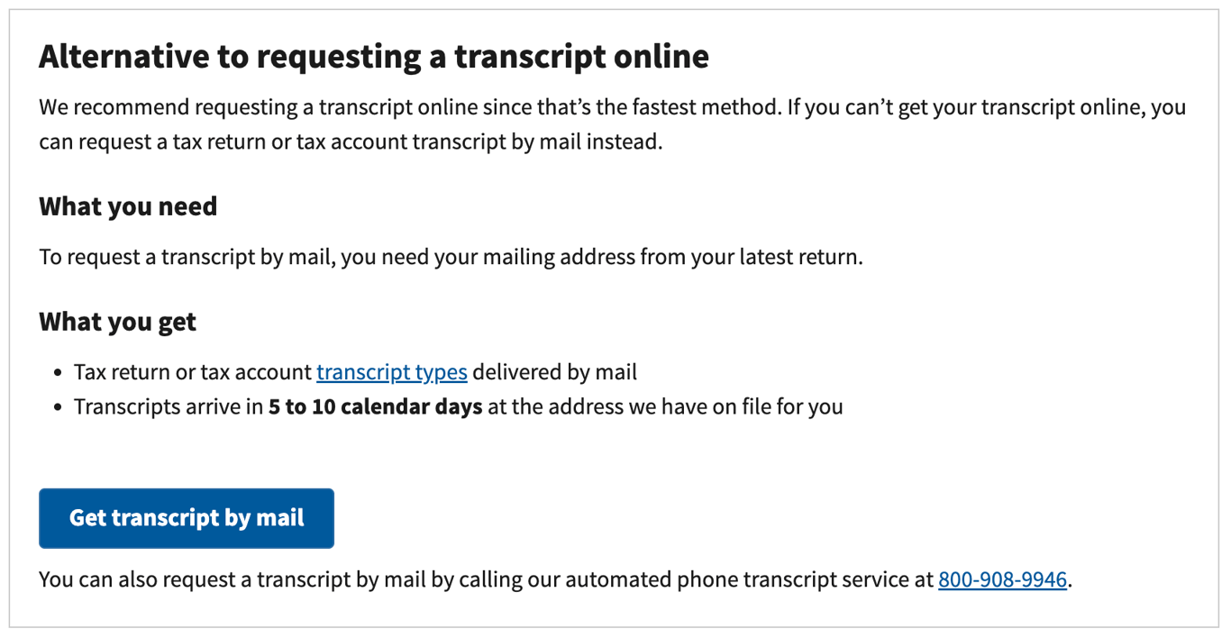 Online IRS Wage and Income Transcript Request
