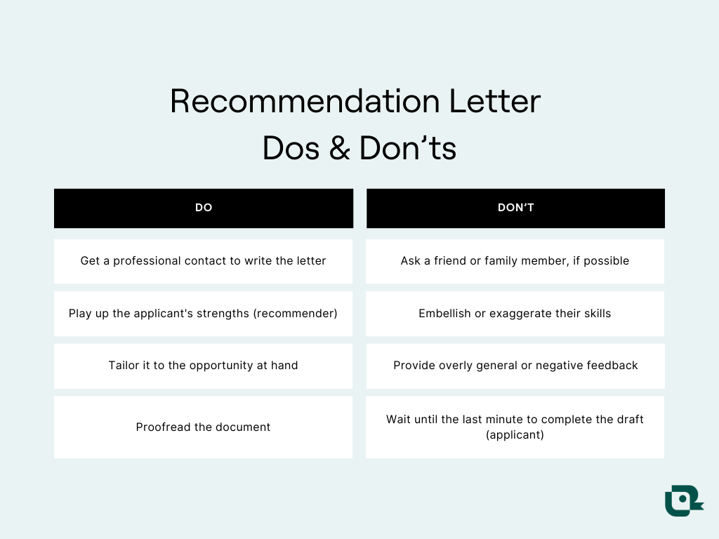 Recommendation letter dos and don'ts