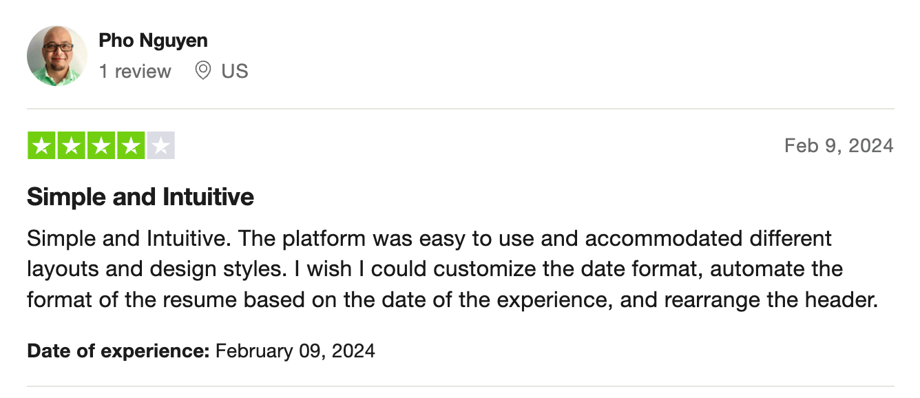 TrustPilot review of Enhancv