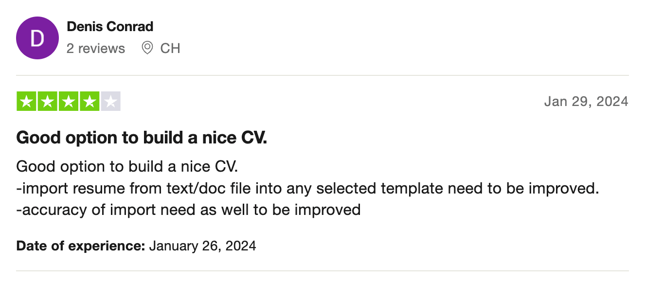 4-star TrustPilot review of Enhancv