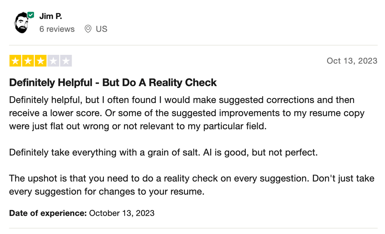 TrustPilot review of Enhancv