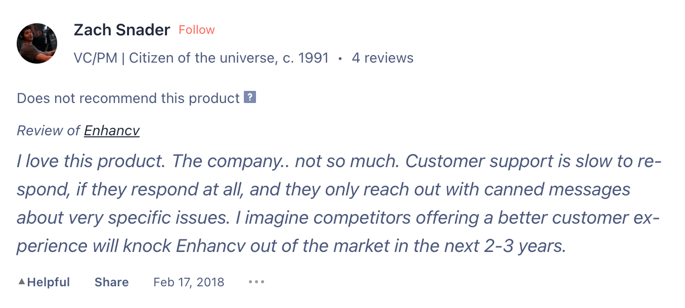 Product Hunt review of Enhancv