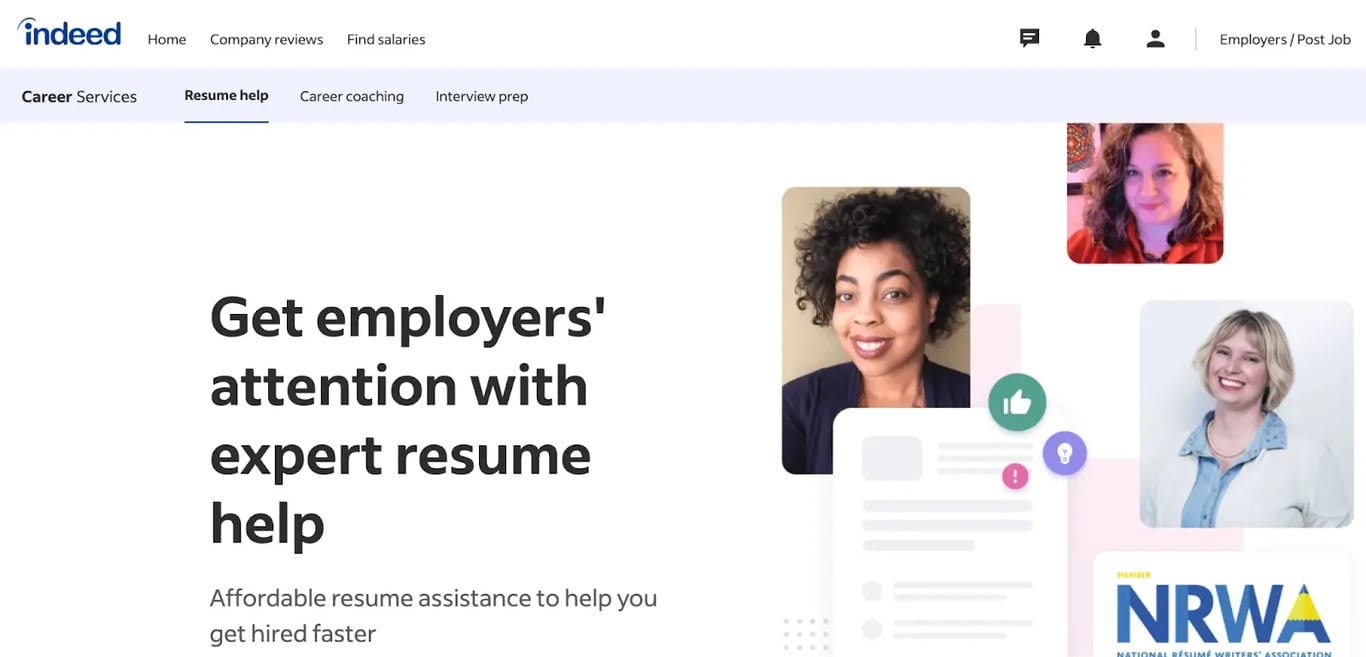 Indeed Resume Review webpage