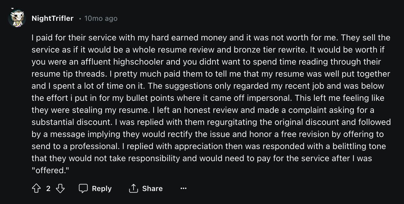 Indeed resume review on Reddit