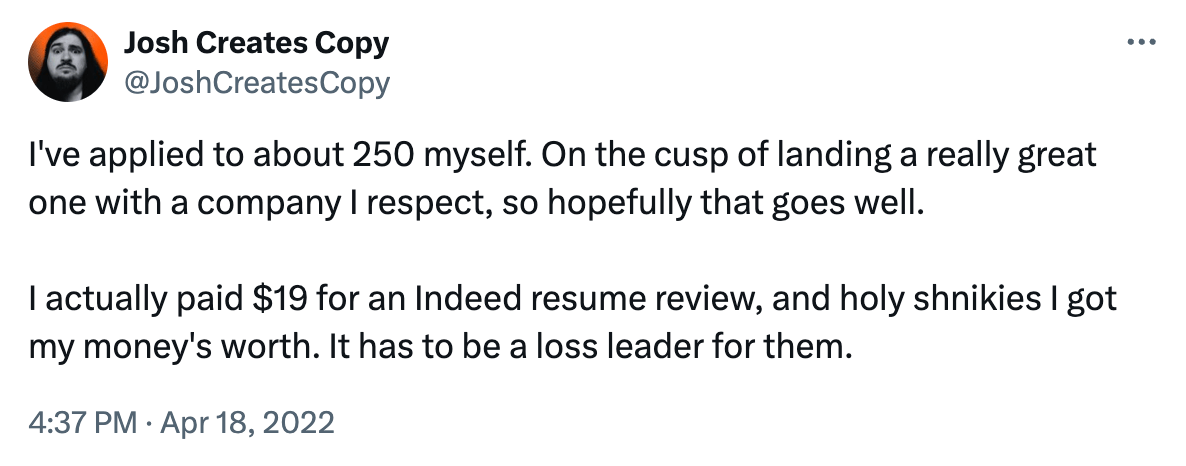 Indeed resume review feedback