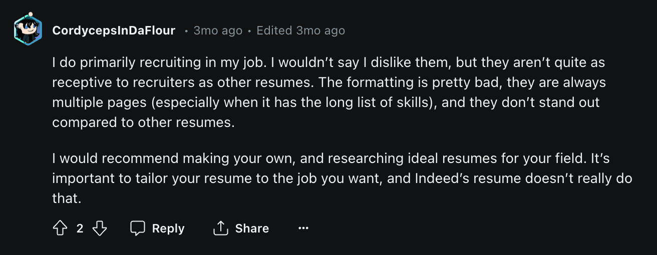 Resume builder review on Reddit