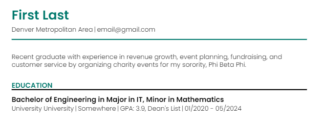 Example of listing GPA on a resume