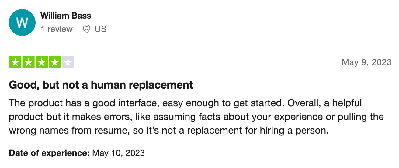 4-star Rezi review on TrustPilot