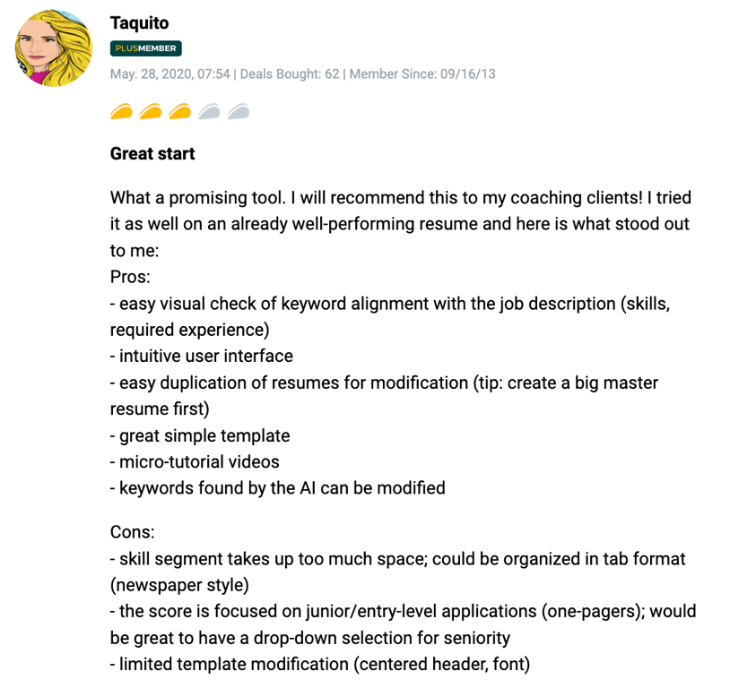 3-star Rezi review on AppSumo