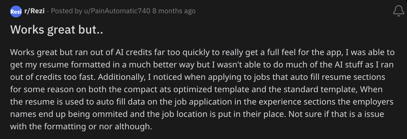 Rezi review on Reddit