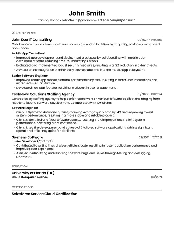 example of how to list contract work on resume