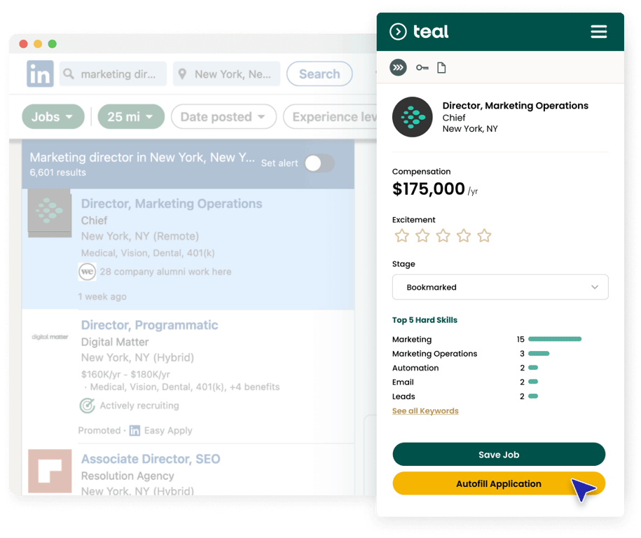 Teal's free Chrome extension pulls the top keywords from every job posting