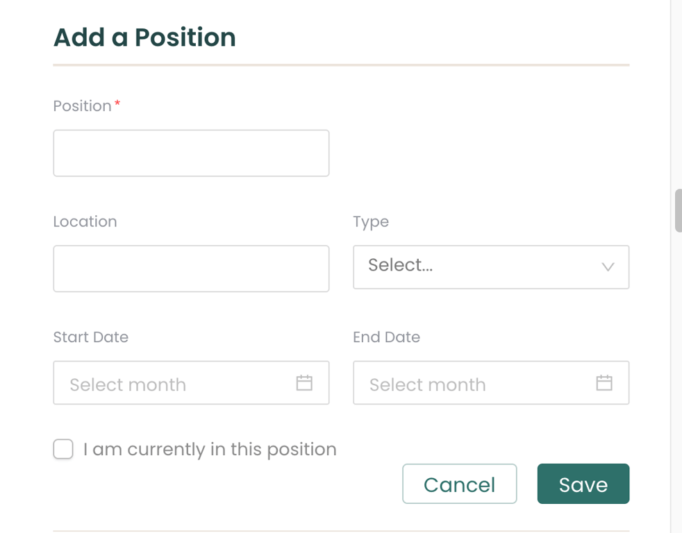 Teal's AI Resume Builder allows users to add new jobs to their resume by filling out fields