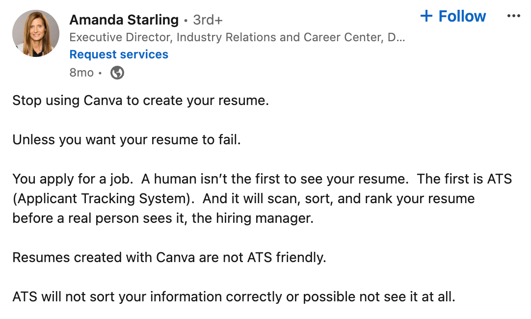 Canava resume builder review on LinkedIn