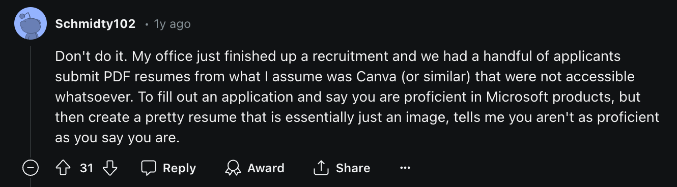 Canva resume builder review reddit 