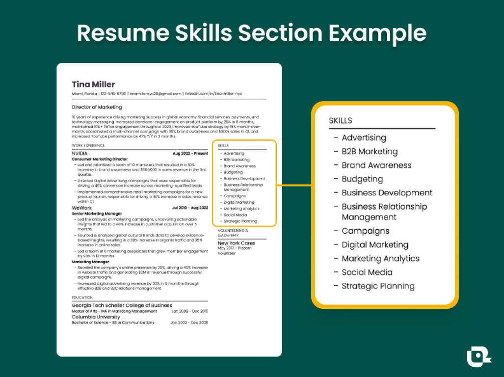 High-income skills on a resume example