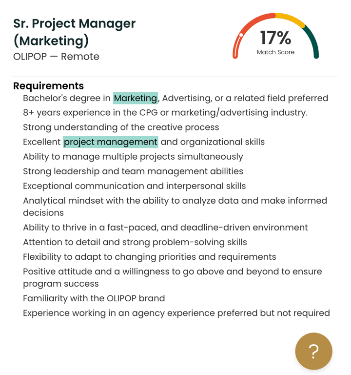 Teal finds keyword in job descriptions