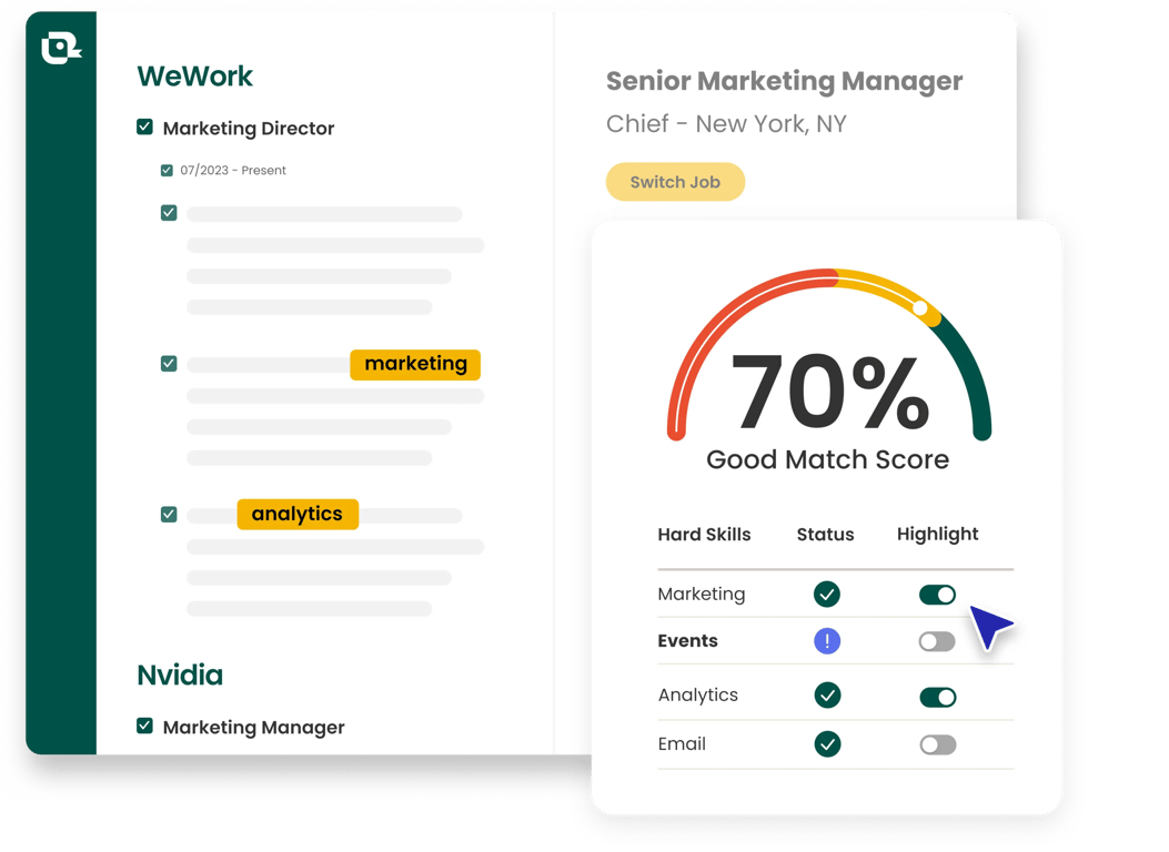 Teal scores your resume by how closely it matches the job description