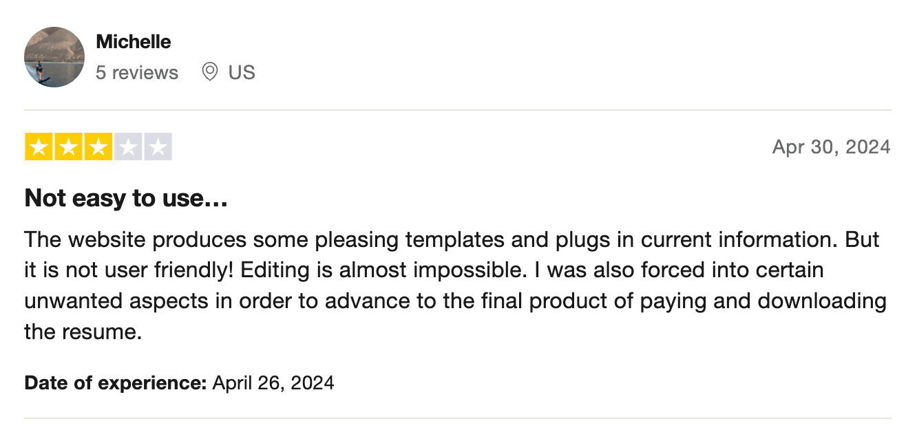 4-star My Perfect resume review on Trustpilot