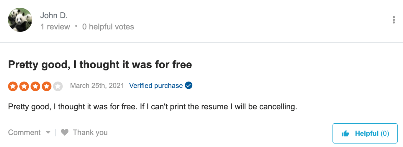 4-star My Perfect resume review on Sitejabber