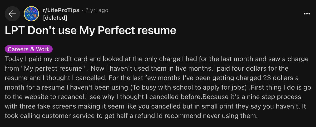 M y Perfect Resume review on Reddit