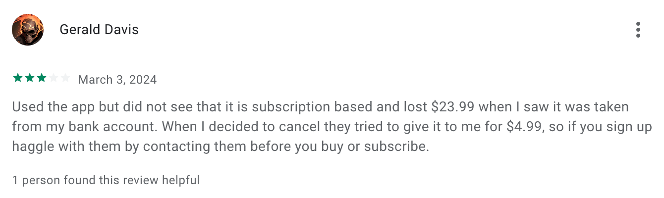 3-star My Perfect resume review on Google Play Store