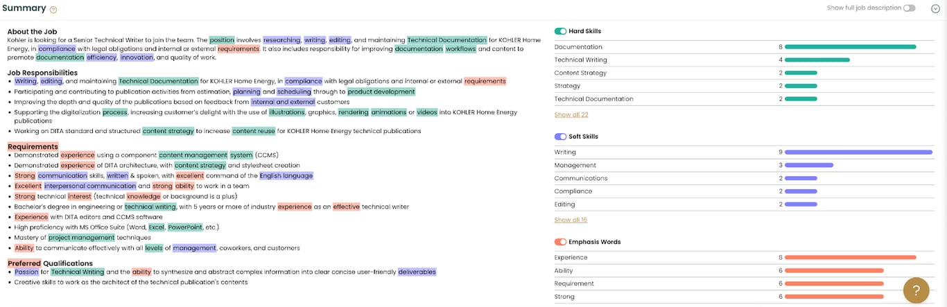 Teal's resume keyword feature to find the most relevant keywords for a STAR method resume