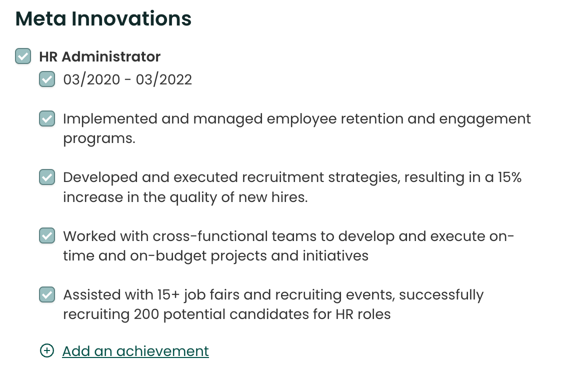 Add or remove information on a Teal resume