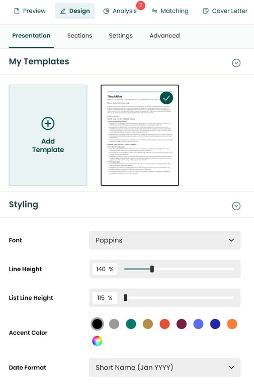 Teal resume formatting