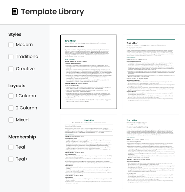Teal resume templates