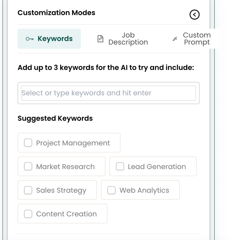 Use keywords to prompt Teal's AI