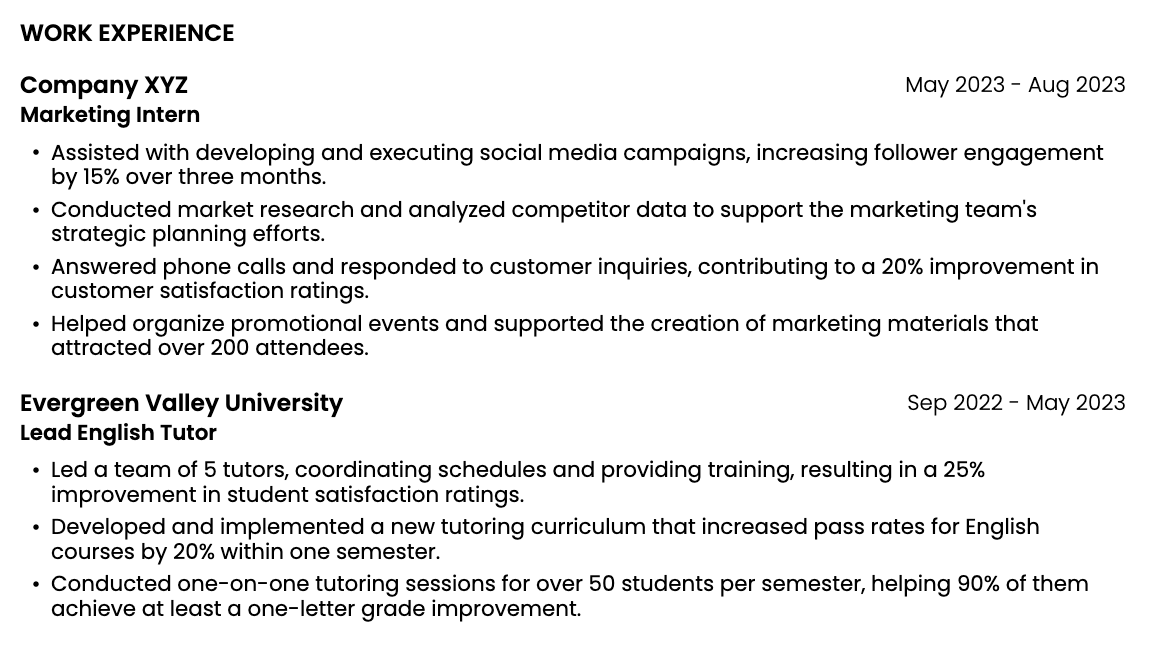 Example of how to show internship experience on a resume