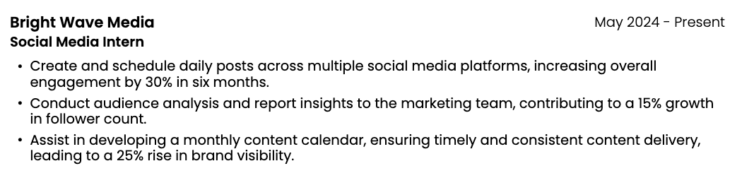 Example of how to put a current internship on a resume