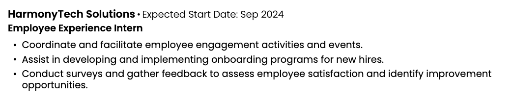Example of how to put an incoming internship on a resume