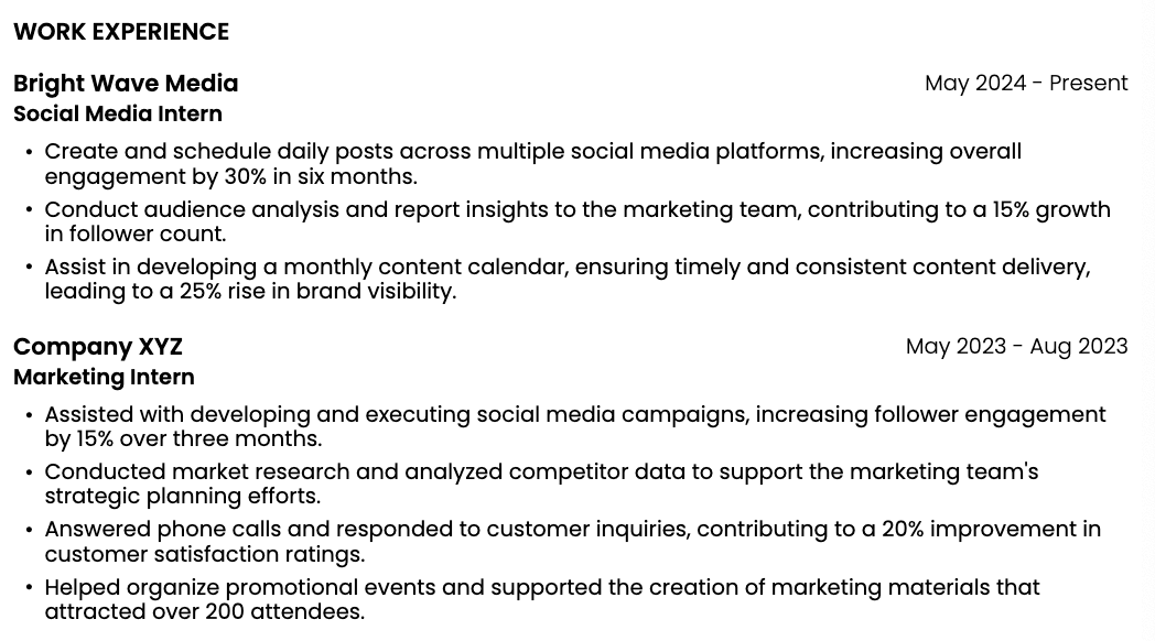 Example of how to put multiple internships on a resume