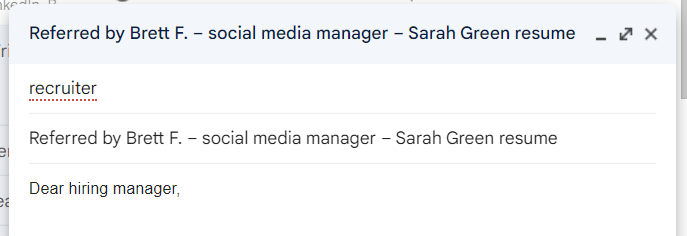 sample email to send resume to recruiter