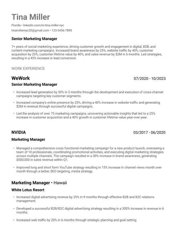 A simple resume with minimal design and plain text