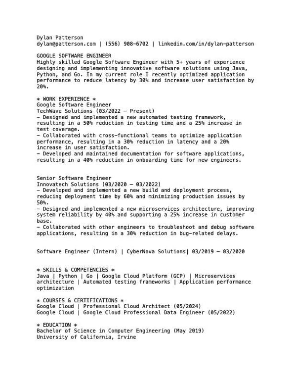 A sample plain text resume