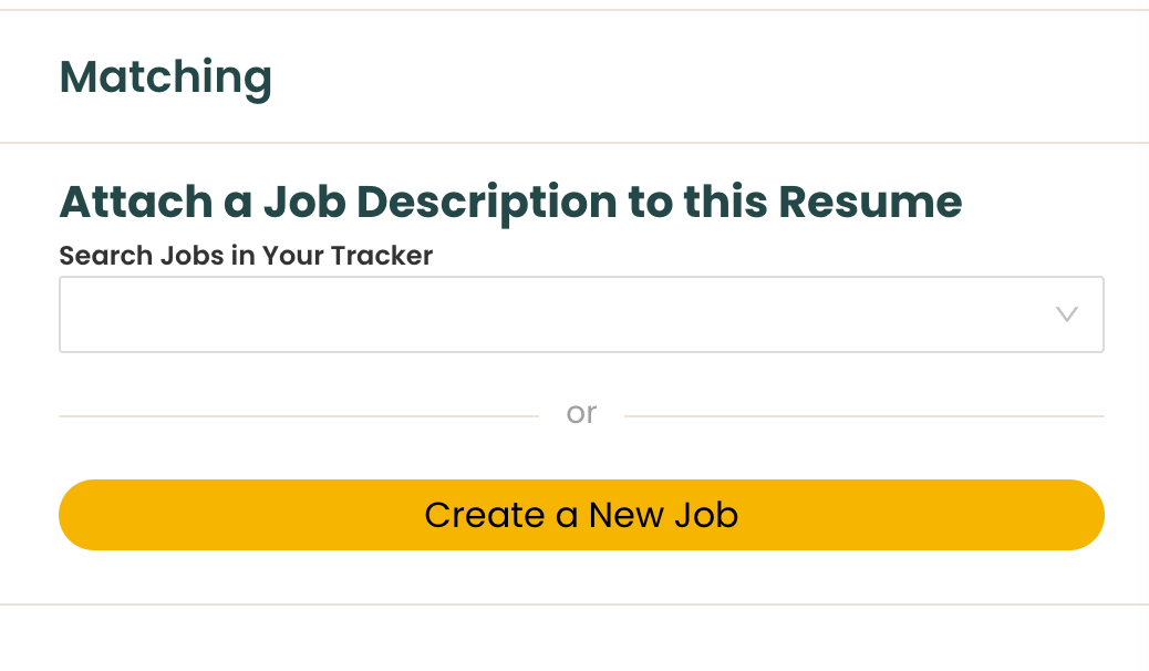 Teal Matching Mode allows users to attach a job description to a resume file and guides them through tailoring their resume accordingly.