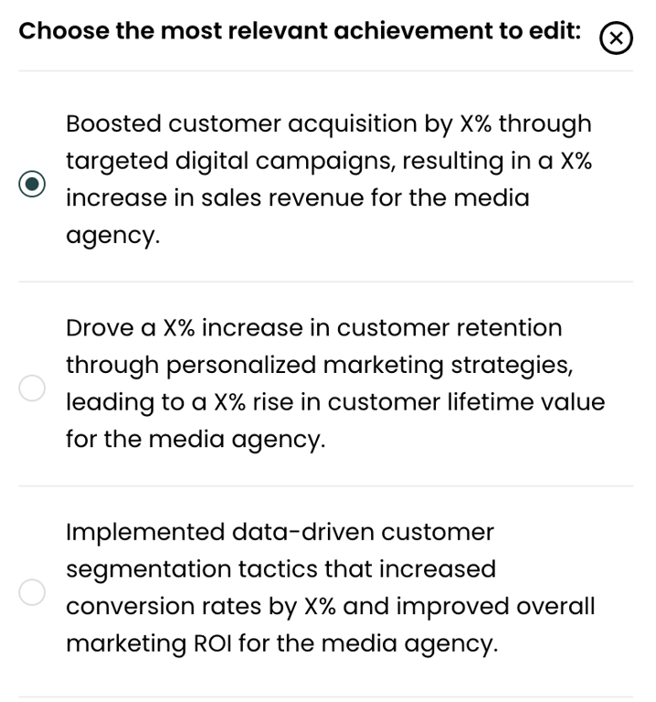 Teal AI Achievements feature in the Resume Builder