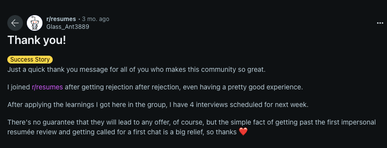 Positive r/Resumes review