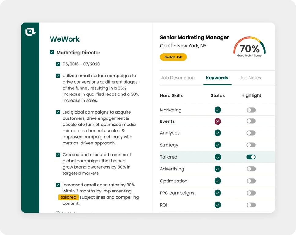 Shorten a resume using relevant details from a job