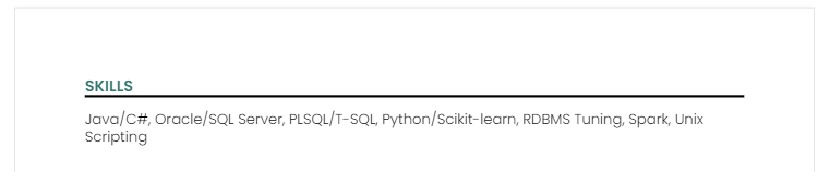 Skills section of a Harvard resume