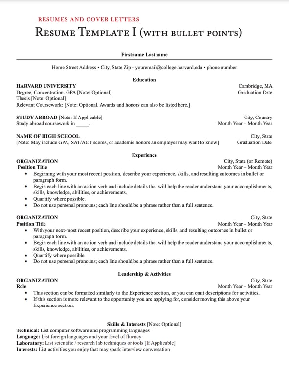 Harvard resume example