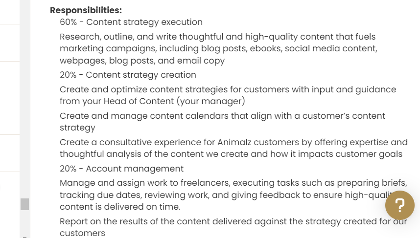 Marketing position job description