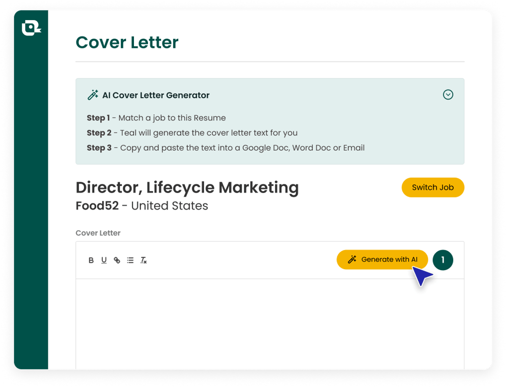 Write a cover letter using AI with Teal's Cover Letter Generator