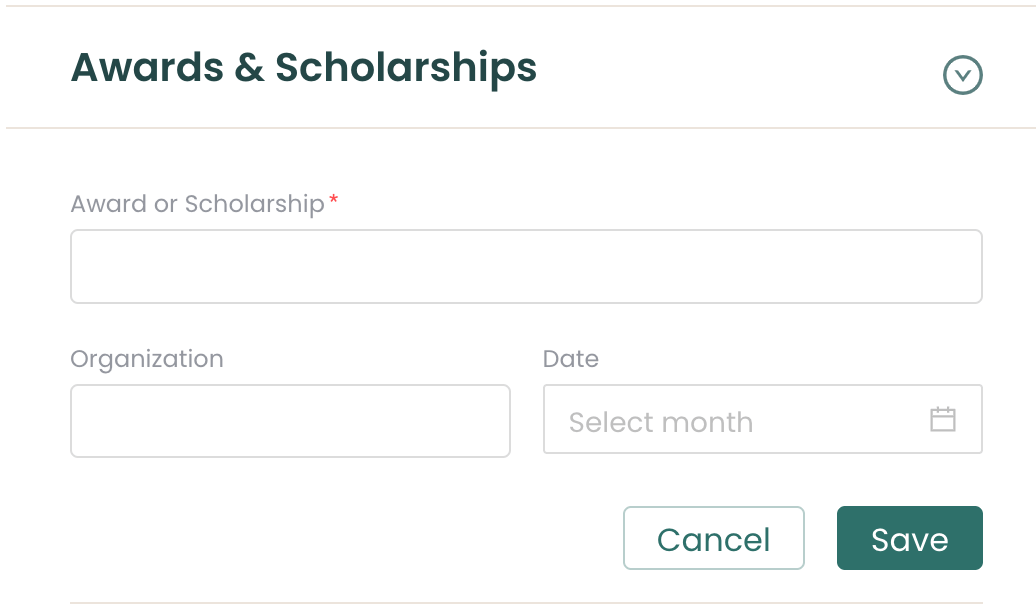 Teal's Awards and Scholarships resume section for adding cum laude on a resume